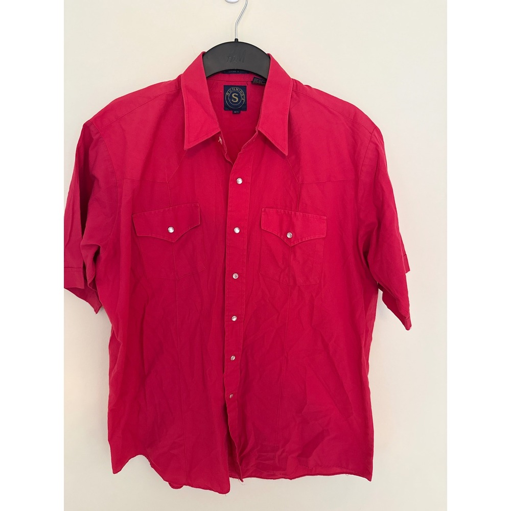Running S Pink Western Snap Front Short Sleeve Shirt Pearl Snaps Vintage Style